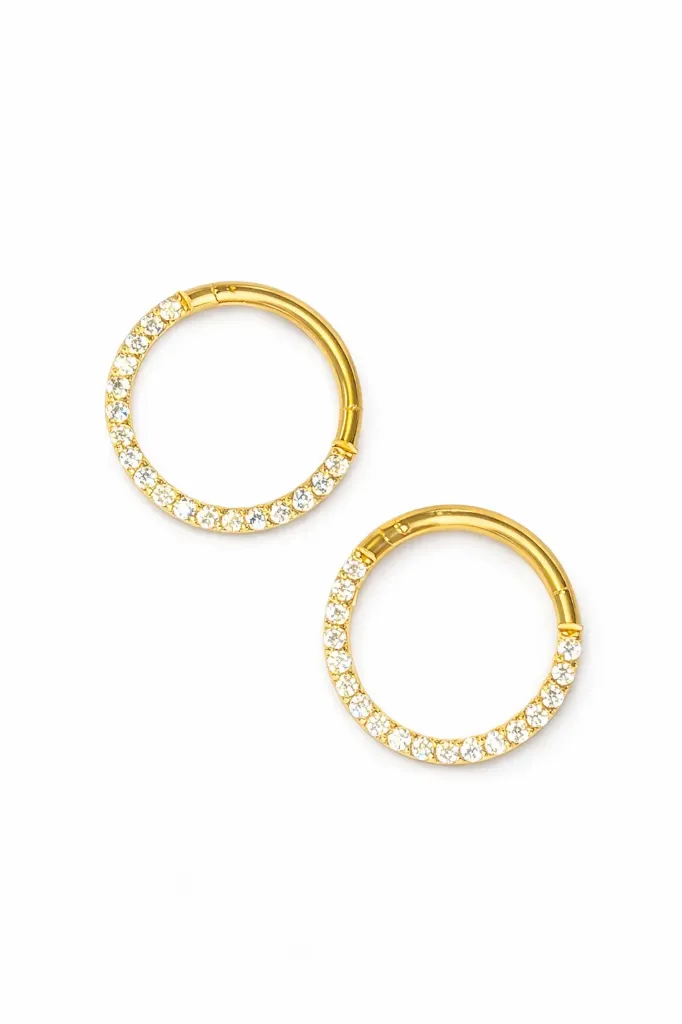 [TF-JWL-CLICKER-GOLD-CZ-08] PVD Gold Crystal Hinged Clicker Ring