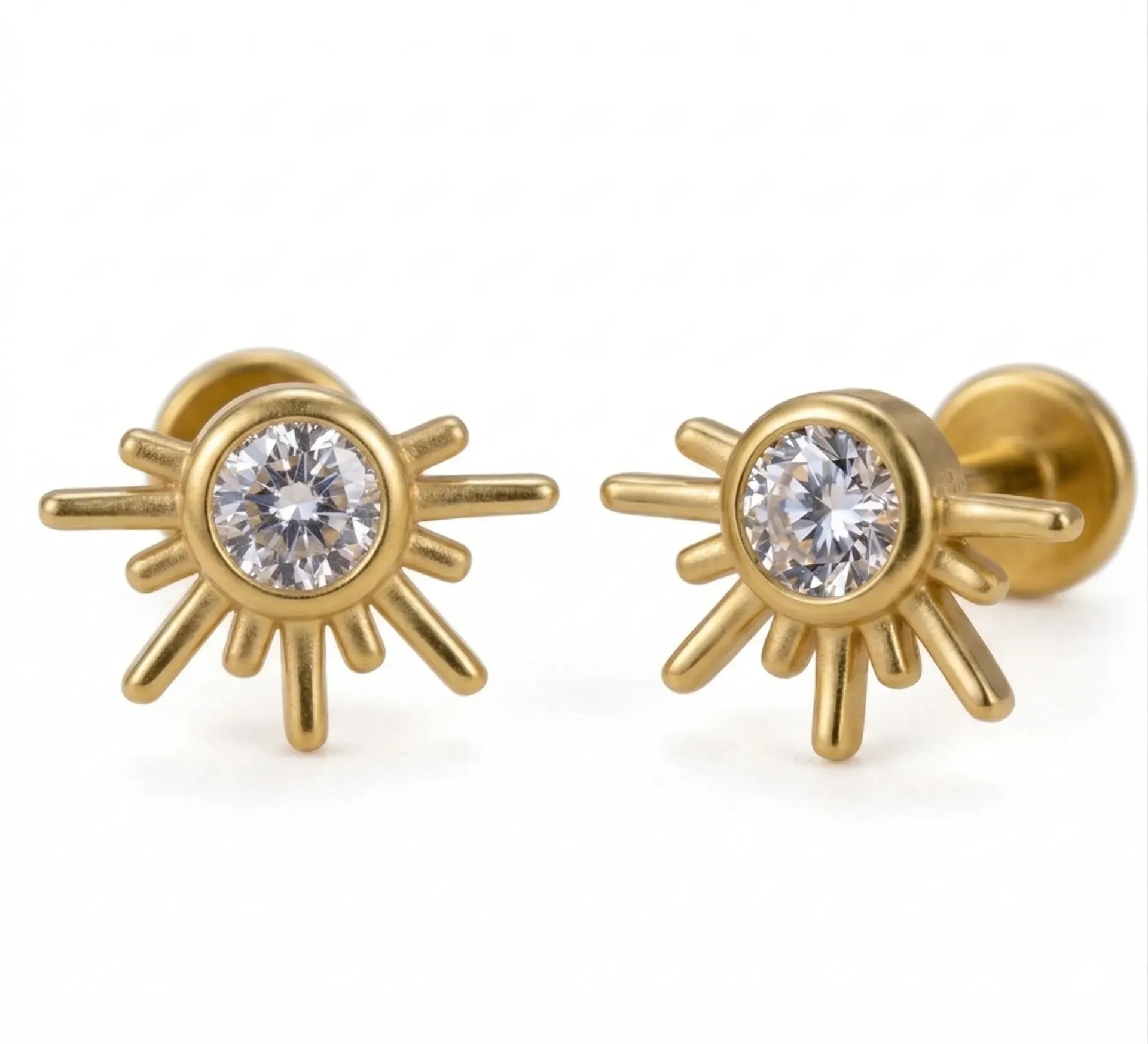 [G466SS1700] Gold Sun CZ Piercing Stud