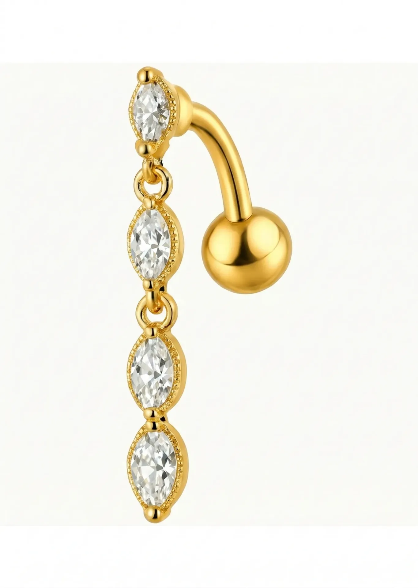 [G441SS4000] Gold Dangle Crystal Belly Ring – Navel Piercing Jewellery