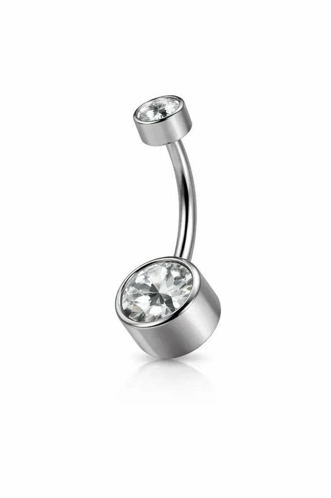 [S174T2800] Silver Crystal Belly Ring | Classic Navel Jewellery