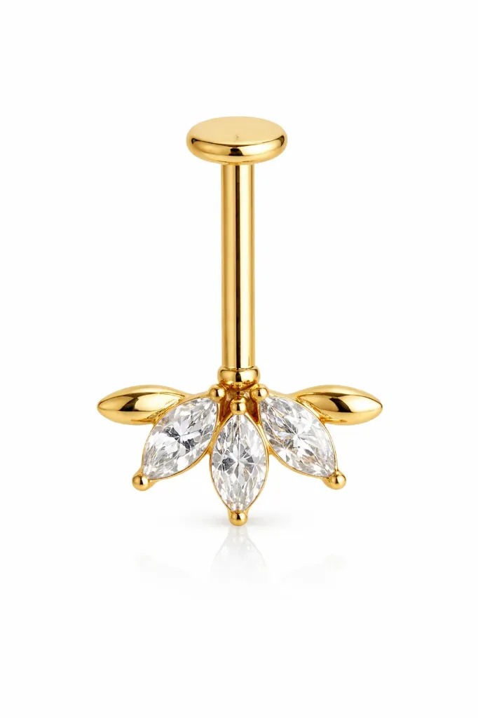 [G585SS2000] Gold Marquise Crystal Bugadi Stud