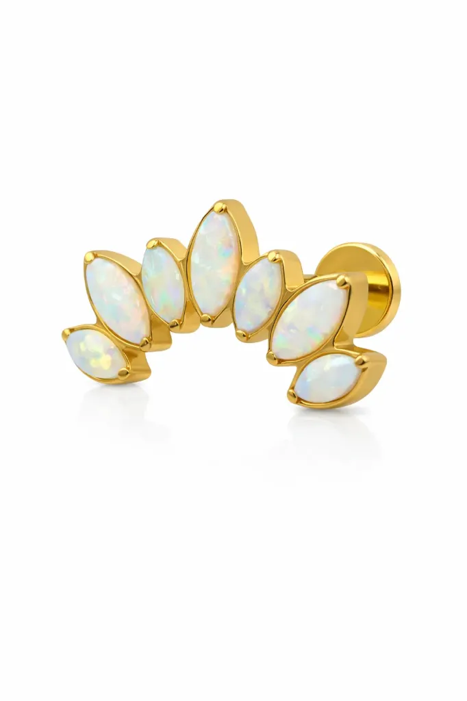 [G283T5800] Gold Opal Marquise Cluster Helix Stud – Helix Piercing Jewellery