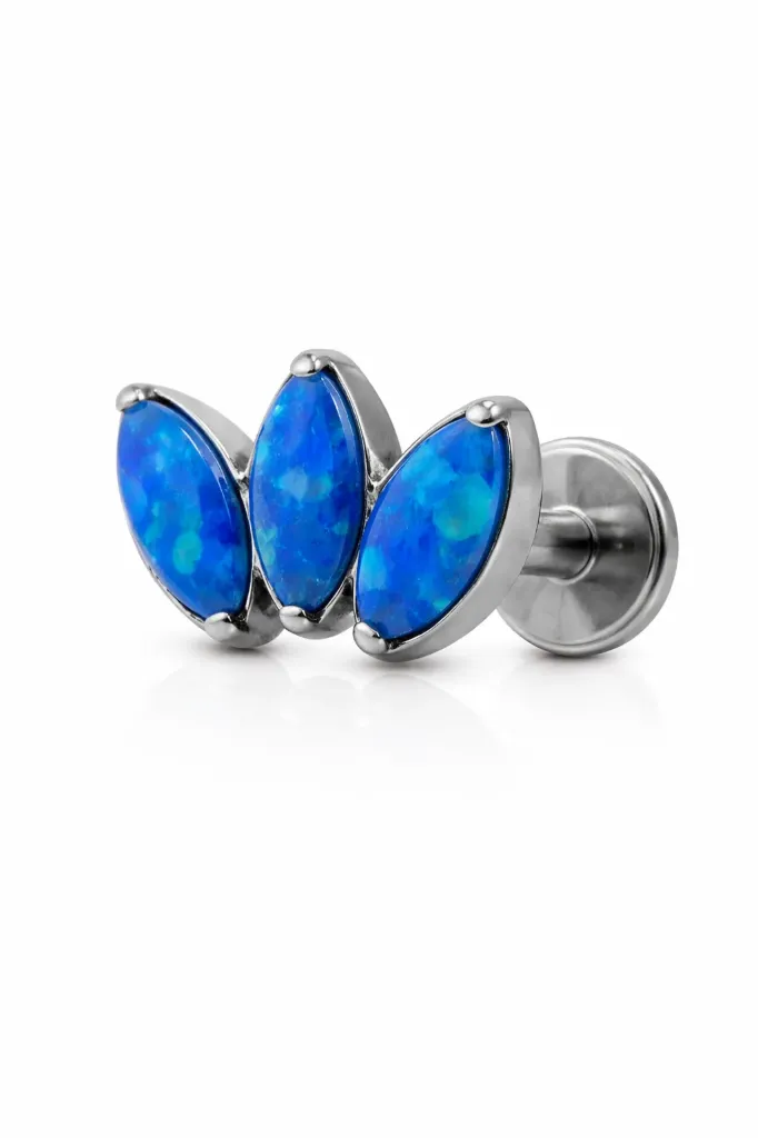 [S252T4200] Blue Opal Triple Marquise Helix Stud – Cartilage Piercing Jewellery