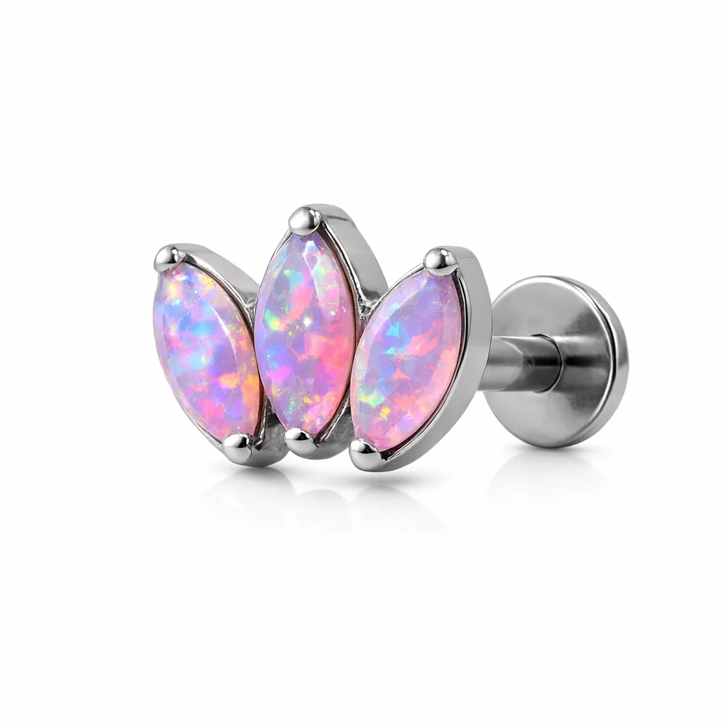 [S253T4200] Pink Opal Triple Marquise Helix Stud – Cartilage Piercing Jewellery