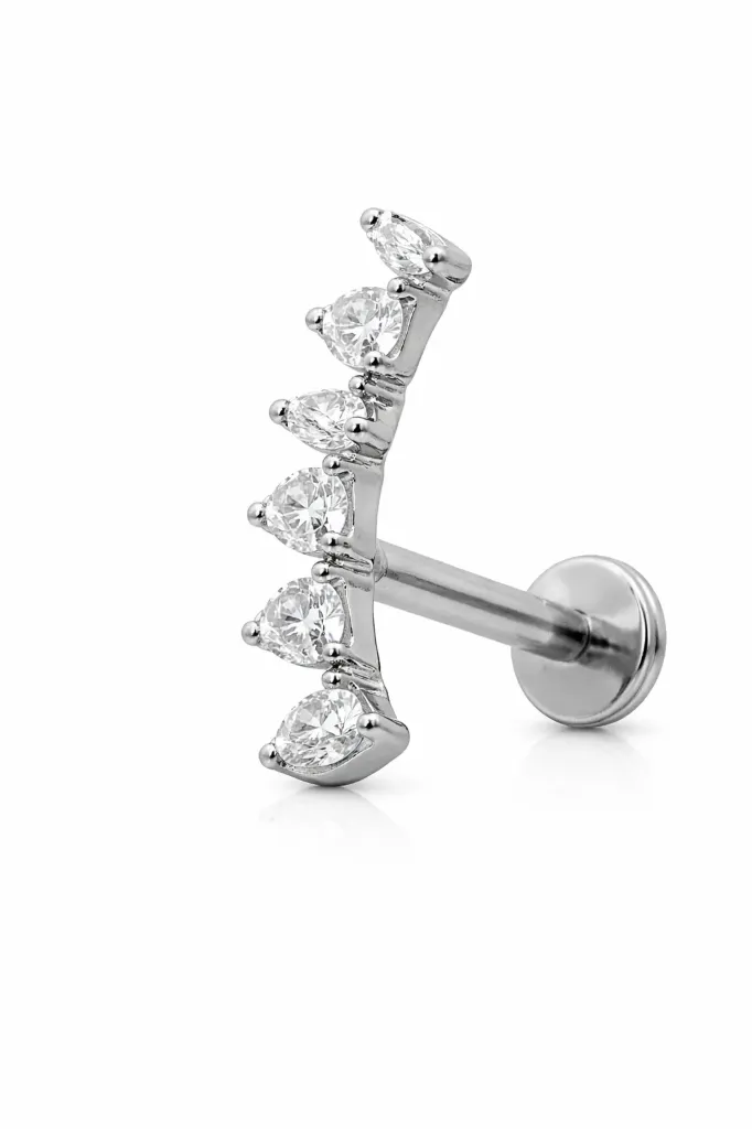 [S276T4800] Curved Crystal Helix Stud – Cartilage Piercing Jewellery