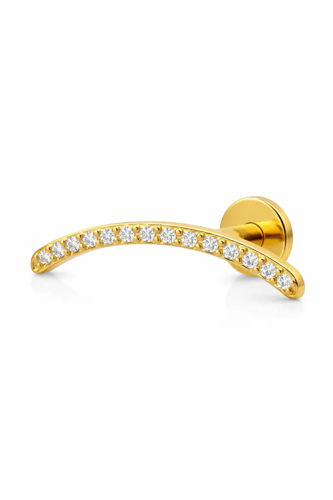 [G278T5700] Gold Curved Crystal Helix Bar – Cartilage Piercing Jewellery