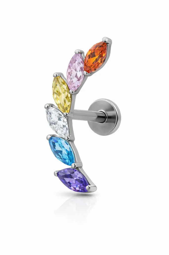Rainbow Crystal Branch Helix Stud – Cartilage Piercing Jewellery