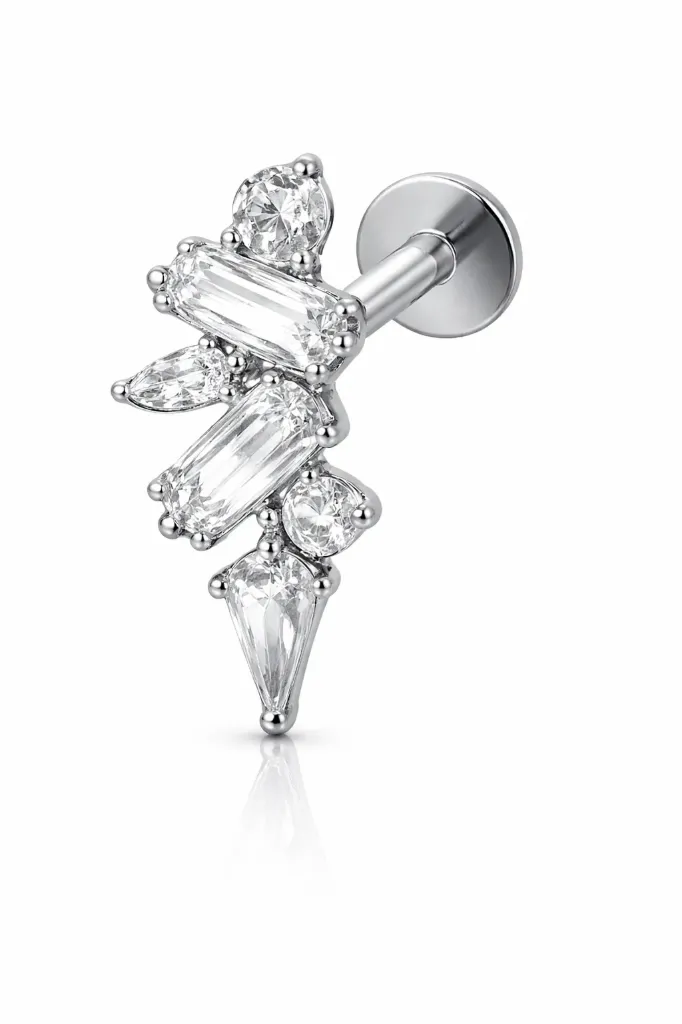 [S414T4100] Geometric Crystal Helix Stud – Cartilage Piercing Jewellery