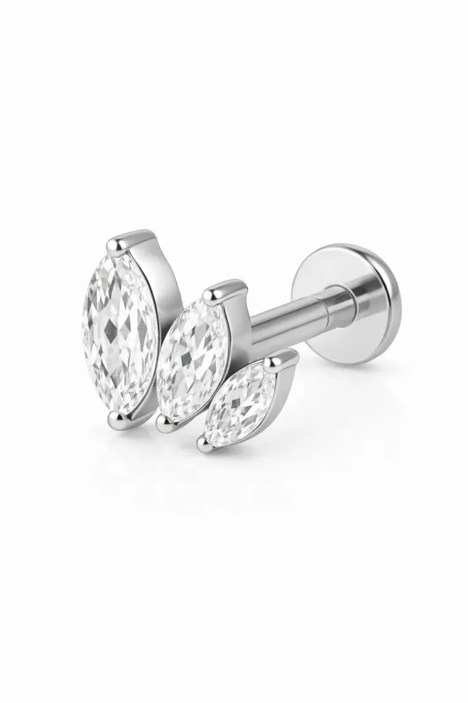 [S413SS2200] Double Crystal Labret Stud – Cartilage Piercing Jewellery