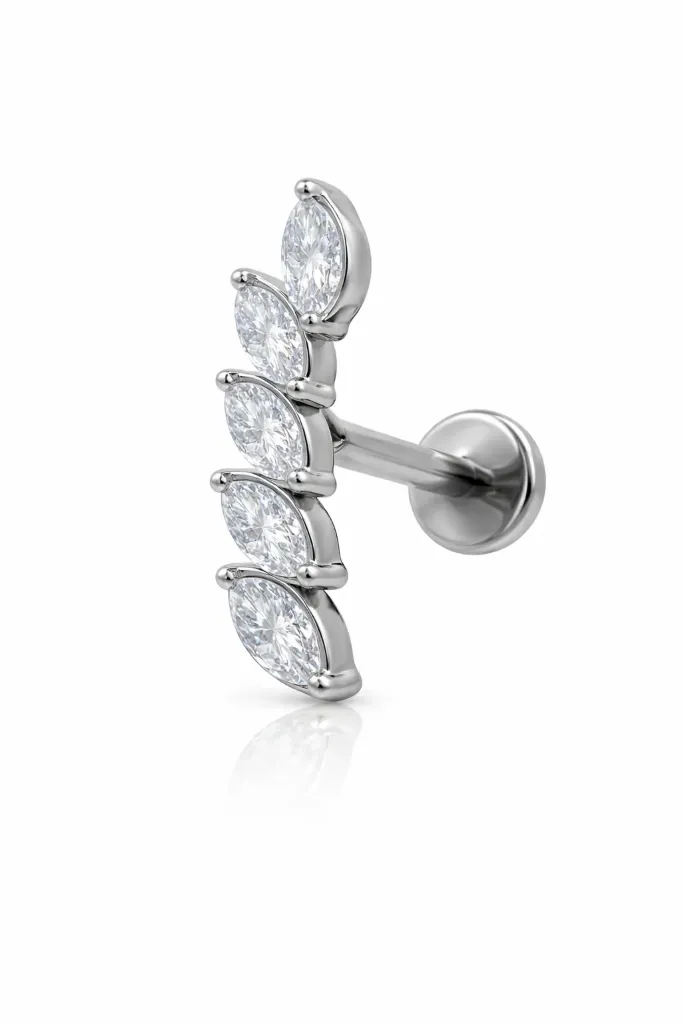 [S267SS2700] Curved Marquise Crystal Helix Stud – Cartilage Piercing Jewellery