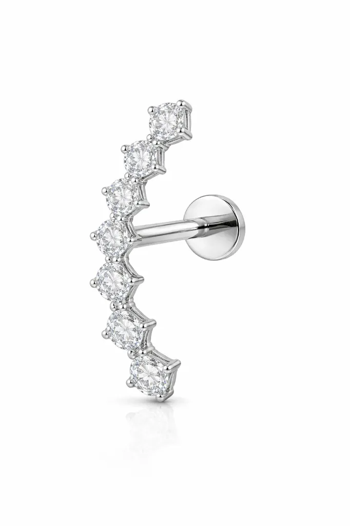 [S418SS3100] Zigzag Crystal Helix Stud – Cartilage Piercing Jewellery