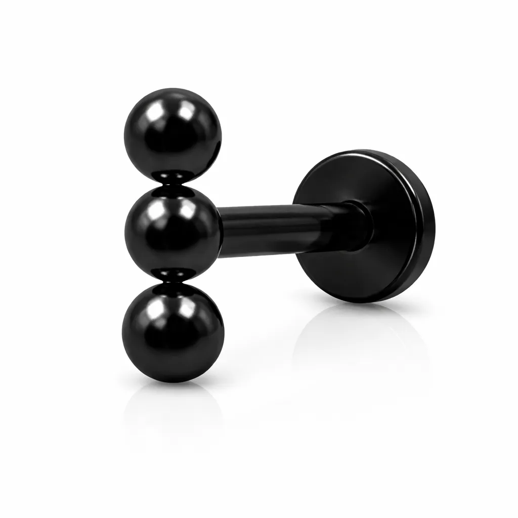 [B178SS1200] Black Triple Ball Labret Stud – Cartilage Piercing Jewellery