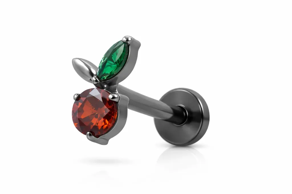 [S205T3400] Cherry Crystal Labret Stud – Cartilage Piercing Jewellery