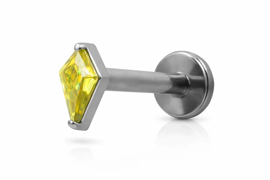 [S245T2100] Yellow Baguette Crystal Labret Stud – Cartilage Piercing Jewellery