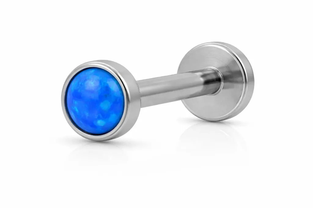 [S507SS900] Blue Opal Bezel Labret Stud – Cartilage Piercing Jewellery