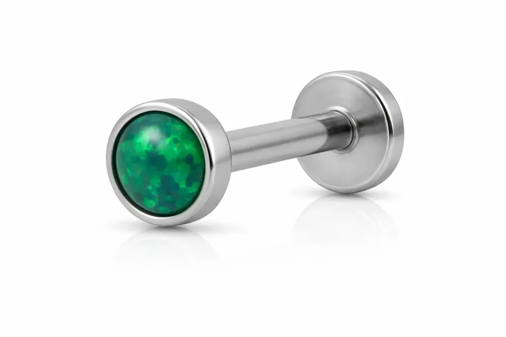 [S508SS900] Green Opal Bezel Labret Stud – Cartilage Piercing Jewellery