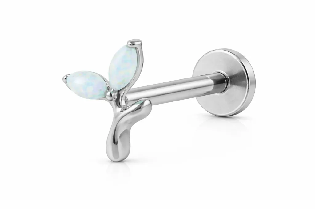 [S492T4200] White Opal Butterfly Labret Stud – Cartilage Piercing Jewellery