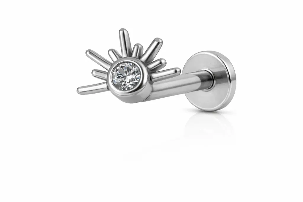 [S466SS1700] Silver Sunburst Crystal Labret Stud – Cartilage Piercing Jewellery