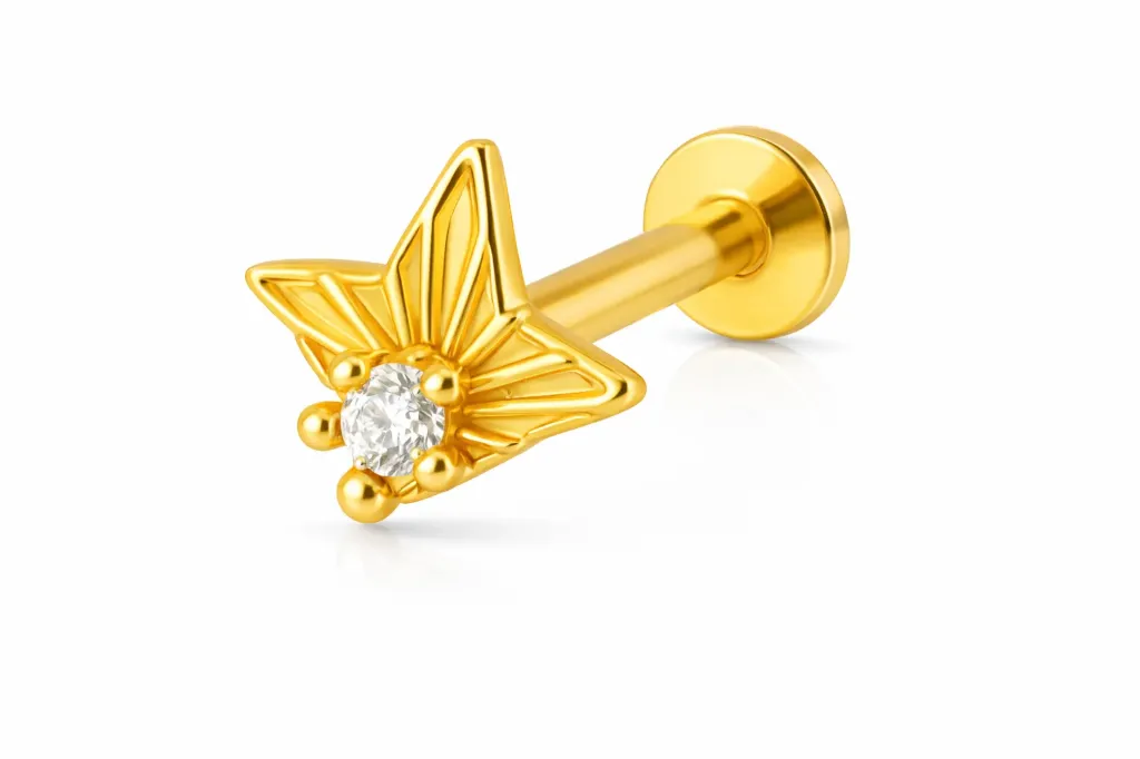 [G463SS2300] Gold Leaf Crystal Labret Stud – Cartilage Piercing Jewellery