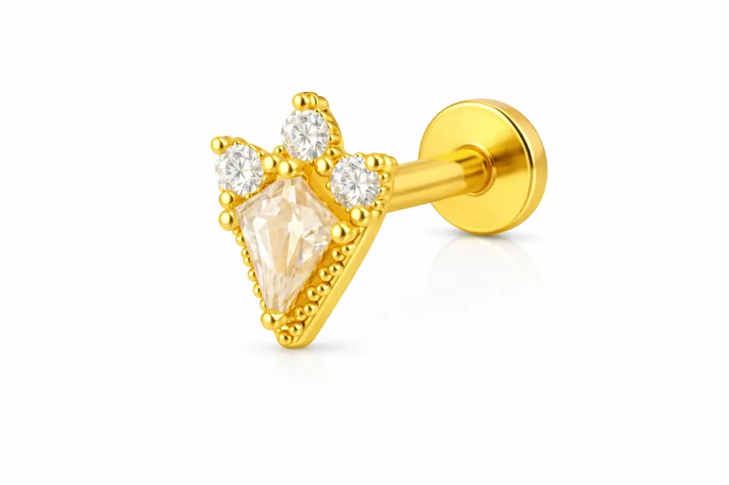[G486SS2100] Gold Crystal Triangle Labret Stud – Cartilage Piercing Jewellery