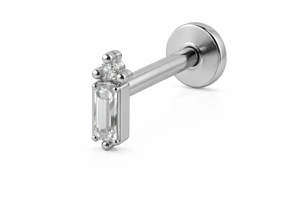 [S221T2400] Clear Baguette Crystal Labret Stud – Cartilage Piercing Jewellery