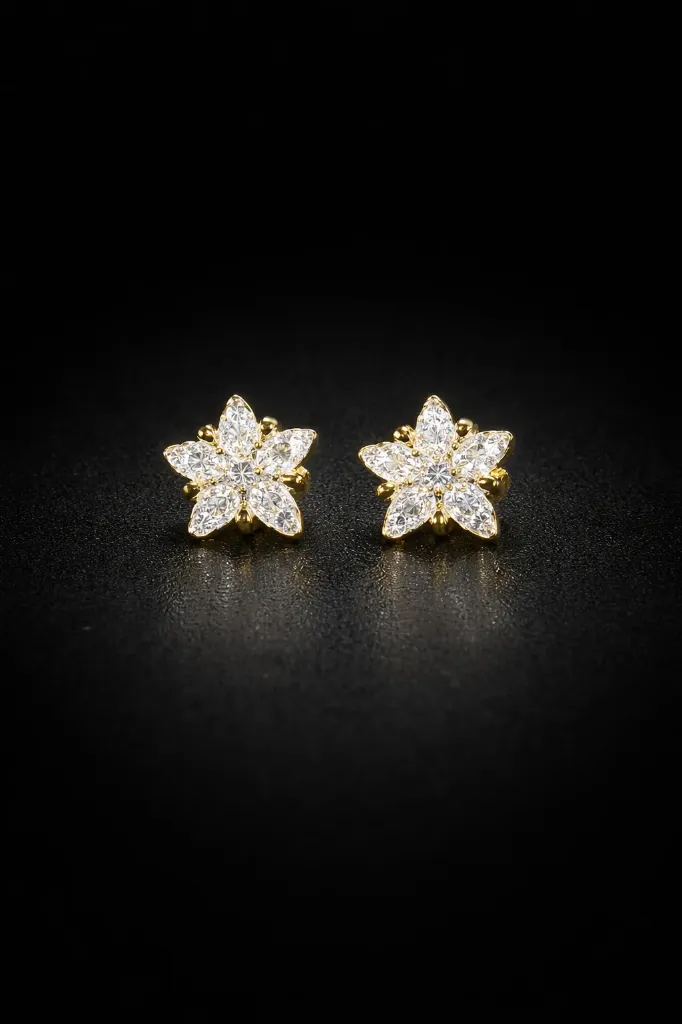 Floral Crystal Stud Earring – Gold Finish Surgical Steel